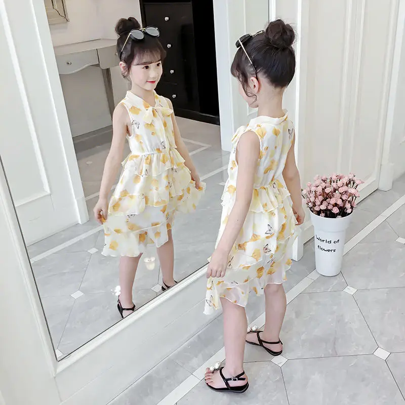 Flower Butterfly Baby Girls Dress Summer New Fashion Chiffon Little Princess Dress Birthday Party Kids Clothes 3 4 5 6 7 8 Years