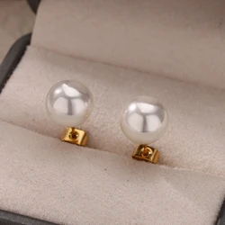 Pearl Stud Earrings for Women Stainless Steel Earrings 2026 Trend Aesthetic Piercing Ear Jewelry Couple Gift Freeshipping aretes
