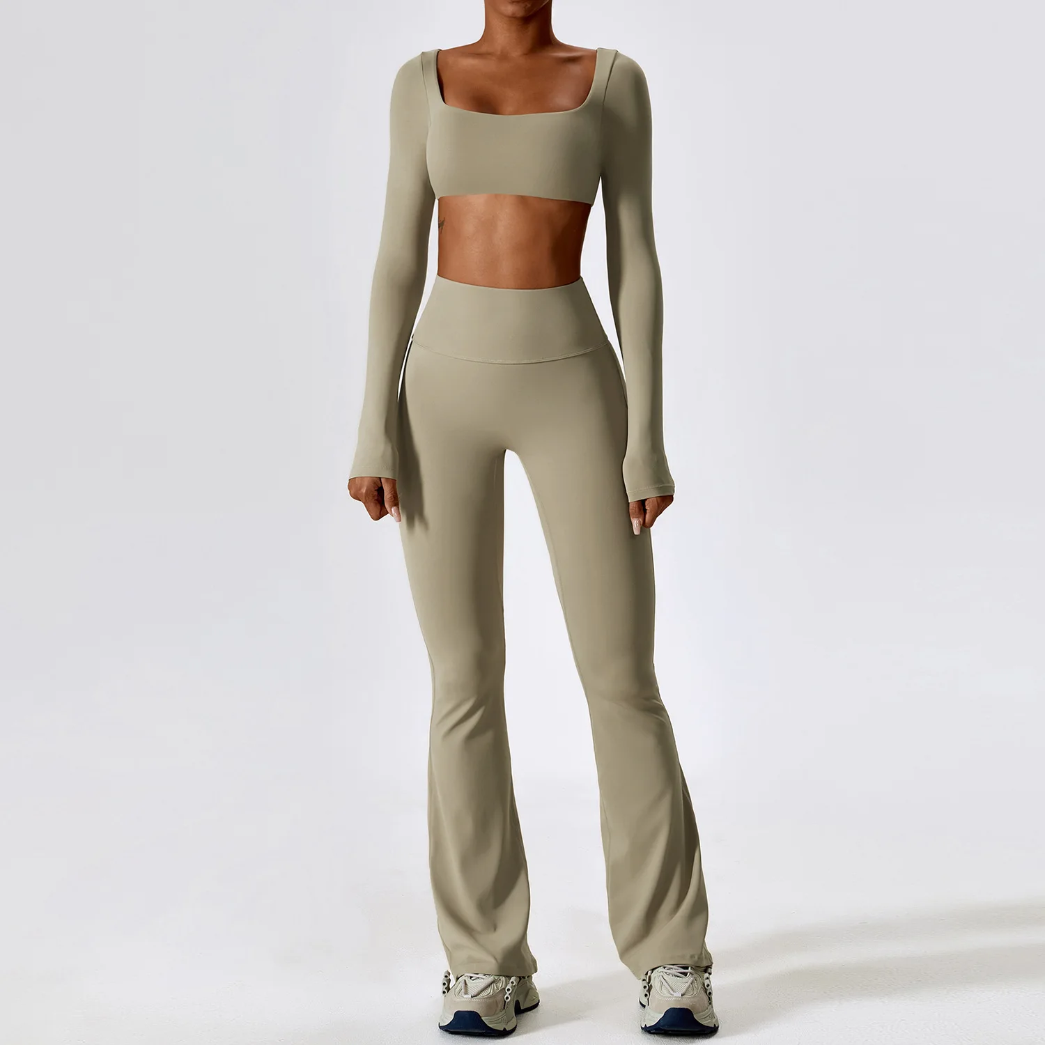 MODITIN-Ensemble de sport pour femmes, confortable, à manches longues, soutien-gorge, taille haute, push up, leggings, pantalon, jambes évasées, nouvelle collection