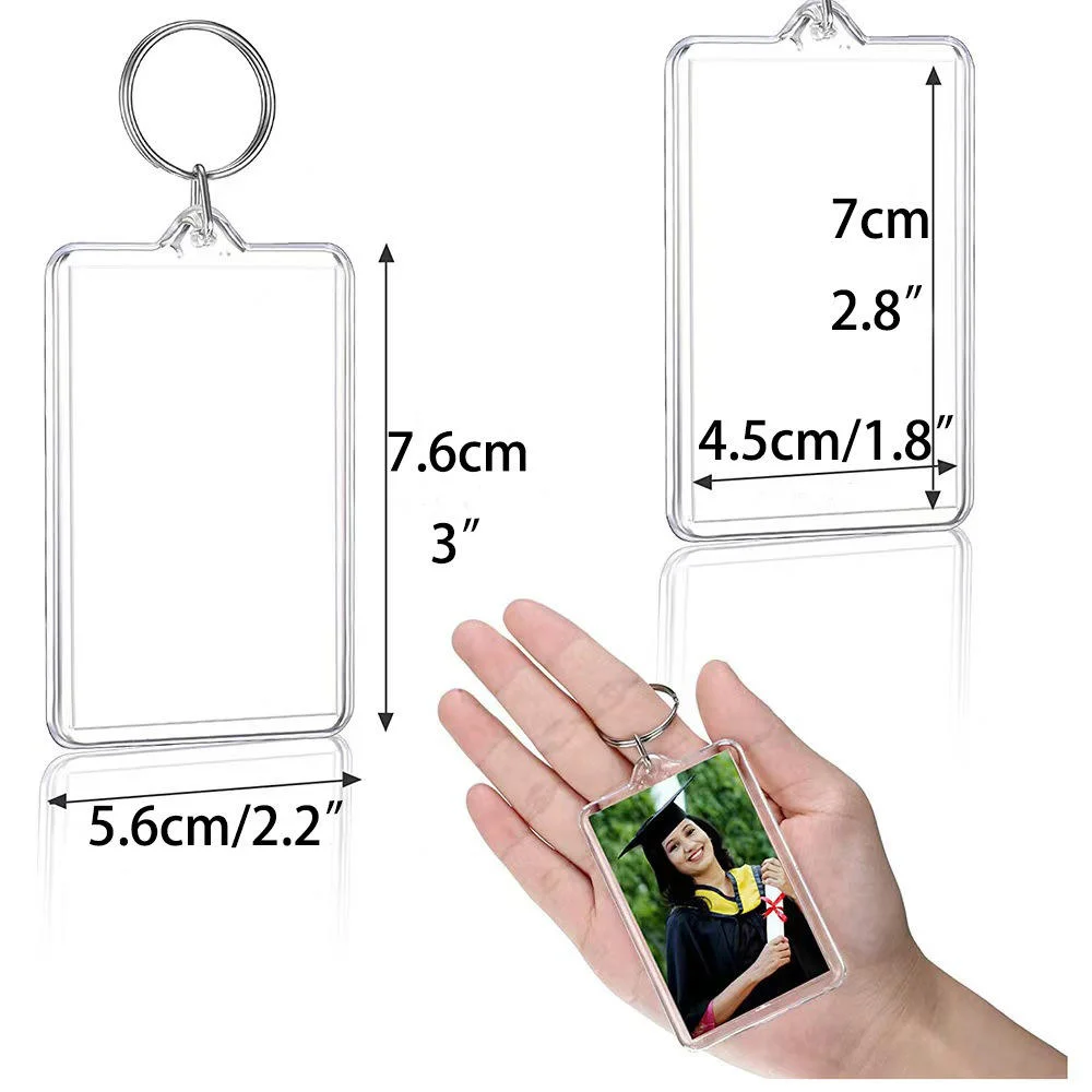 20pcs Blank Photo Frame Keychain Clear Acrylic Keyring Insert Photo Sublimation Blank Acrylic PET Film Keychain Book Bag Pendant
