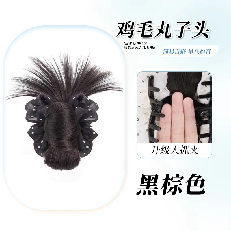 ربطة عنق منخفضة باللونين الأبيض والأسود كعكة ريشة منقطة قطعة شعر بمشبك مخلب كليب كسول جو كعكة تصفيف شعر طبيعي رقيق