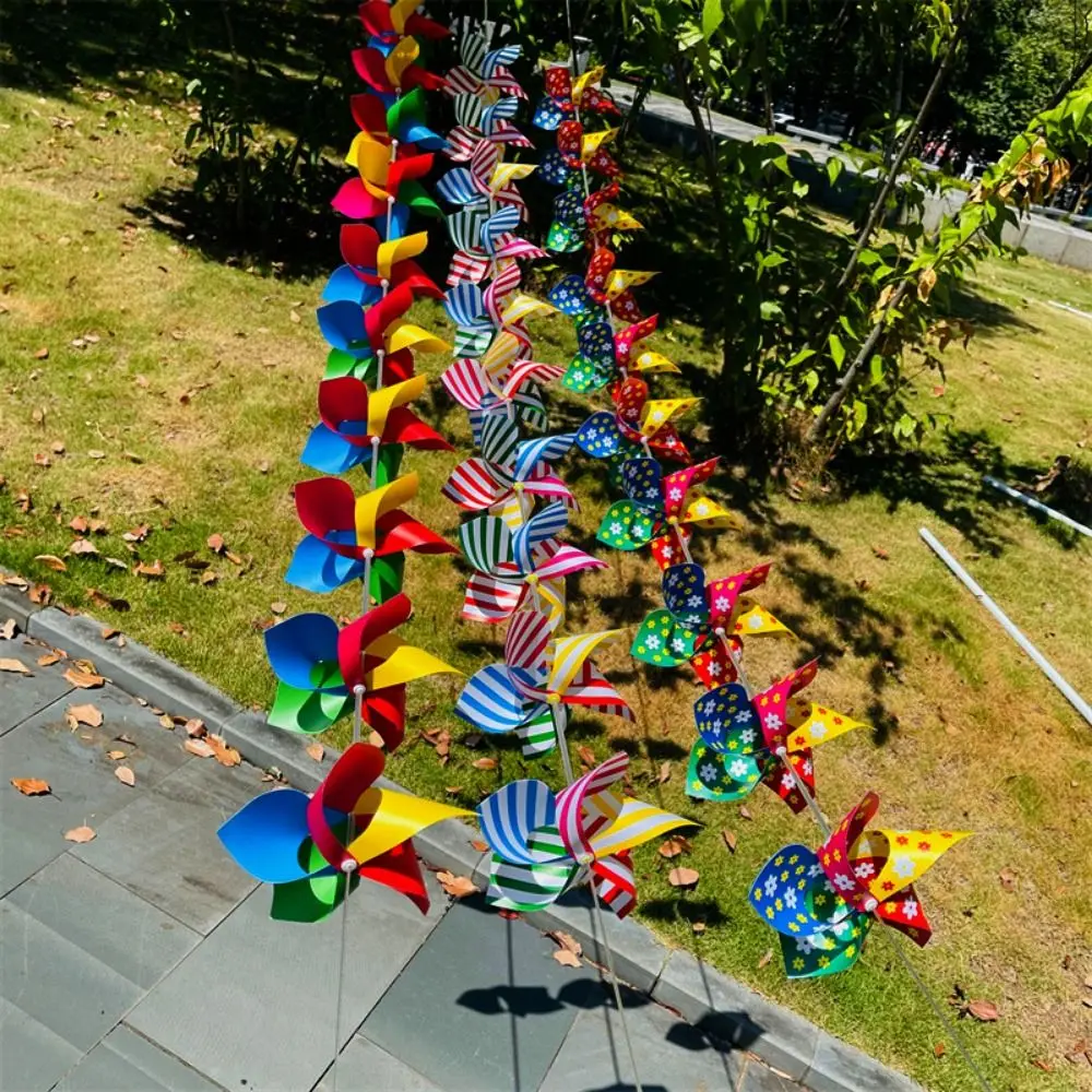 10pcs/set with Rope Strings Colorful Arch Corridor Windmill Colorful with Steel Wire Rope Striped Circular Suspension Windmill