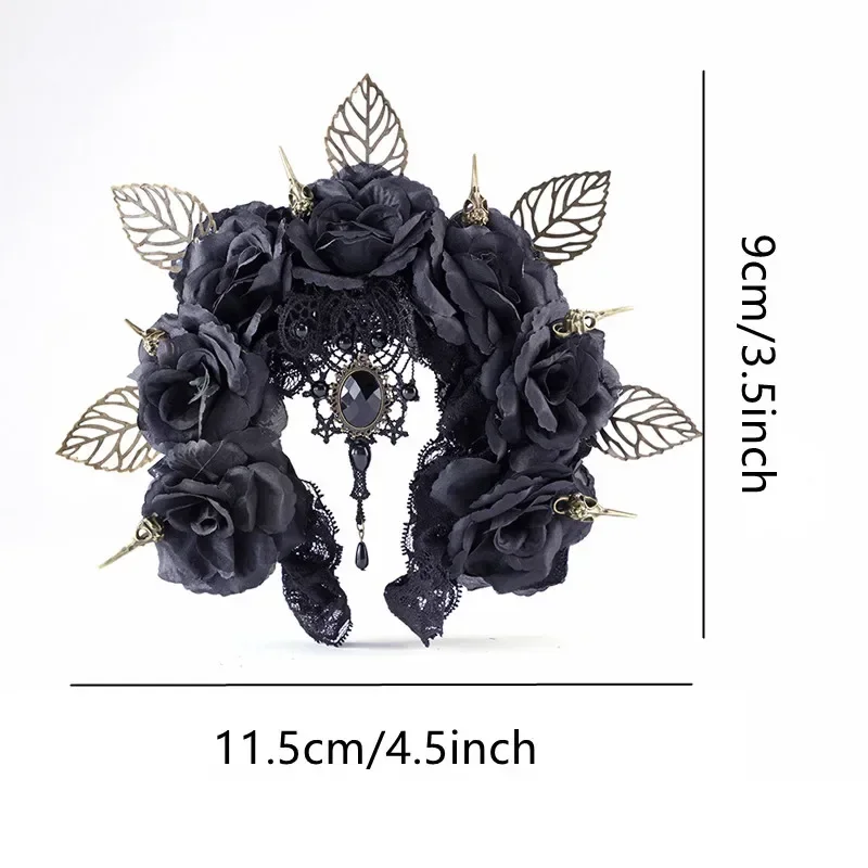 إكسسوارات الشعر اليدوية الفتيات الملكة رئيس إكليل خمر القوطية الأسود عقال للرأس على شكل تاج تأثيري هالوين حفلة تنكرية D