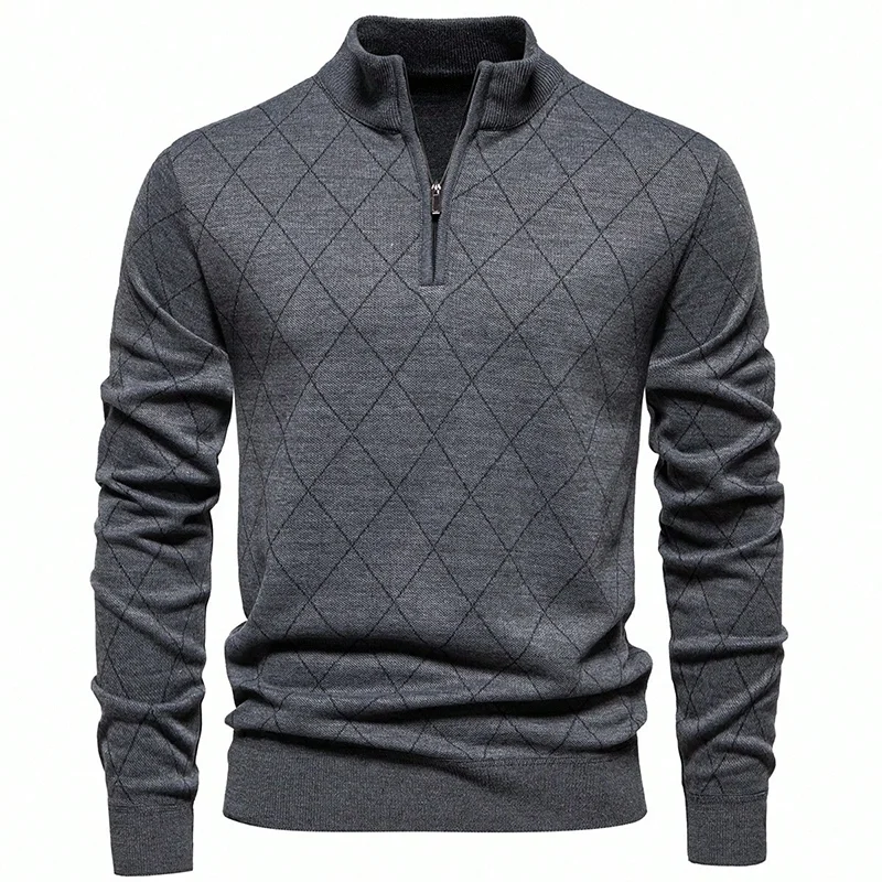 Neuer Herren Strickpullover Amerikanischer 1/4 Reißverschluss Pullover Herren Gefütterte Strickwaren Stehkragen Lässige Pullover – Detail 2