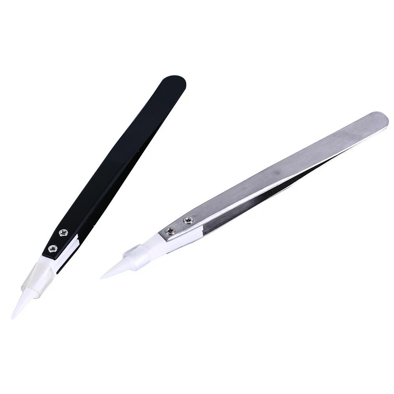 Straight Aimed Ceramic Tweezers for Electronics Soldering with Stainless Steel Handle Black Tweezers Hand Tool Precision Tweezer