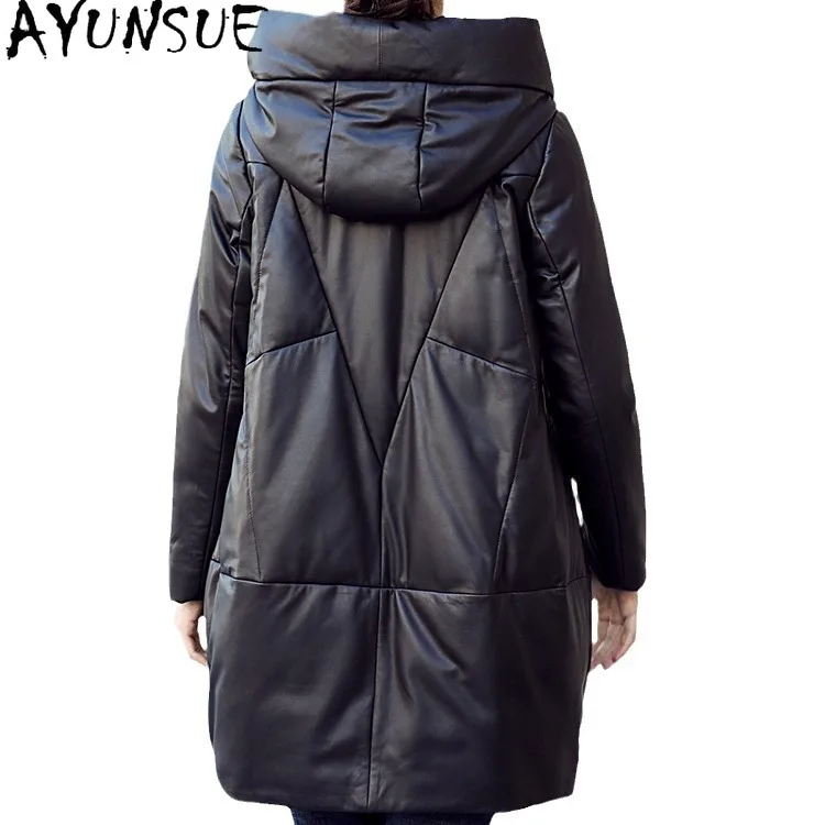AYUNSUE シープスキン本革ダウンジャケット女性の冬服ミッドレングスダウンコートパーカー 2025 新コート Jaqueta Couro