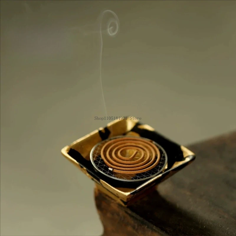 Lacquer Gold Foil Line Incense Insert Ceramic Coil Incense Base Home Office Ornament Yoga Meditation Soothing Aromatherapy Stove