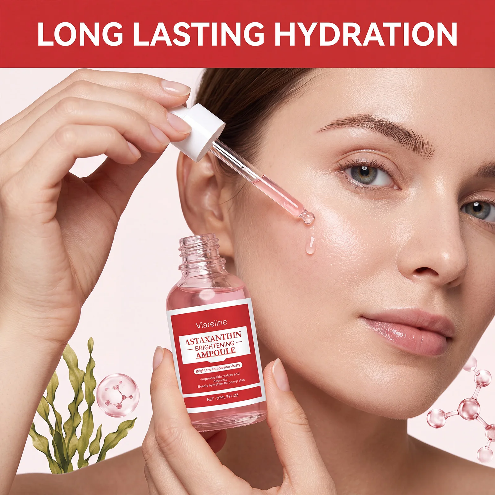 Astaxanthin Hydrating Face Serum Gentle Moisturizing Smooth Soft Anti Aging Brightening Nourishing Essence All Skin Types Care