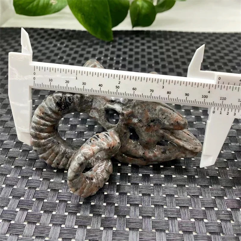 Natural Yooperlite Lamb horn skull ca Lamb horn skull Carving Figurine Healing Feng Shui Quartz Home Decoration Accessories 1pcs