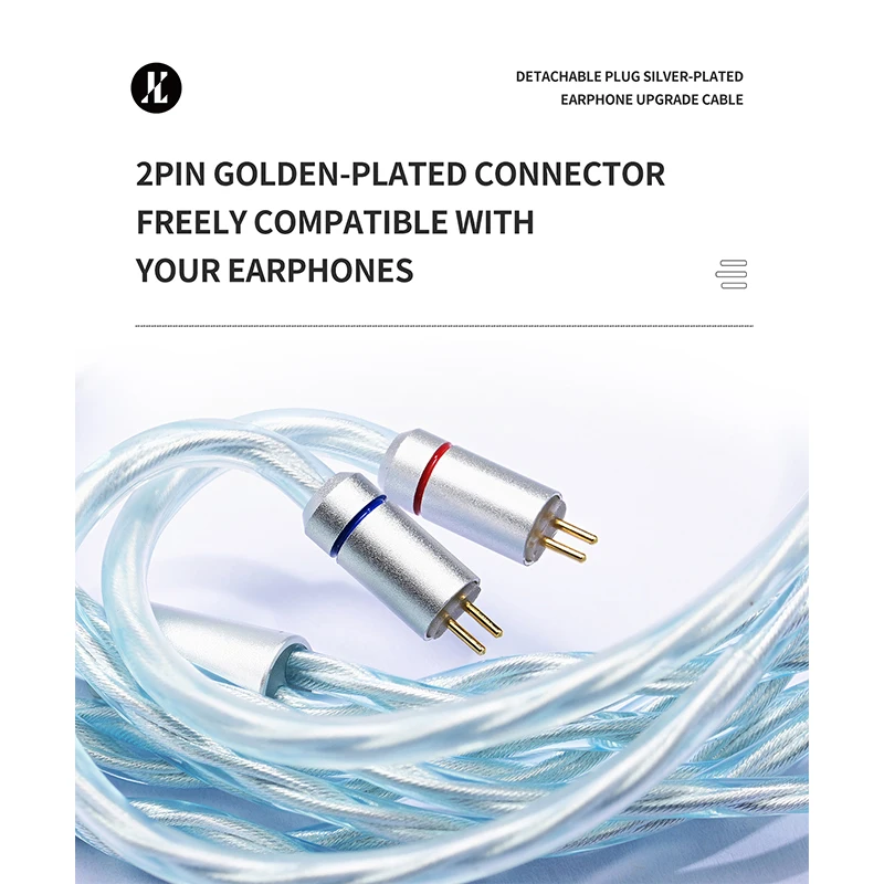 JCALLY JCX 2-Pin 0.78mm Silver-Plated Headphone Upgrade Cable Interchangeable-Plug With USB-C/3.5mm/4.4mm Plug For Phones Tablet