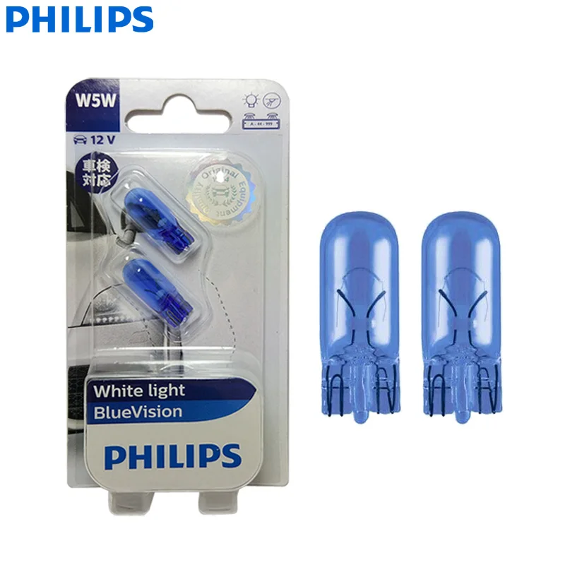 Philips WhiteVision W5W T10 12V 5W 4000K White Original Car Interior Light Read Door License Plate Lamps 12961WHVB2, Pair