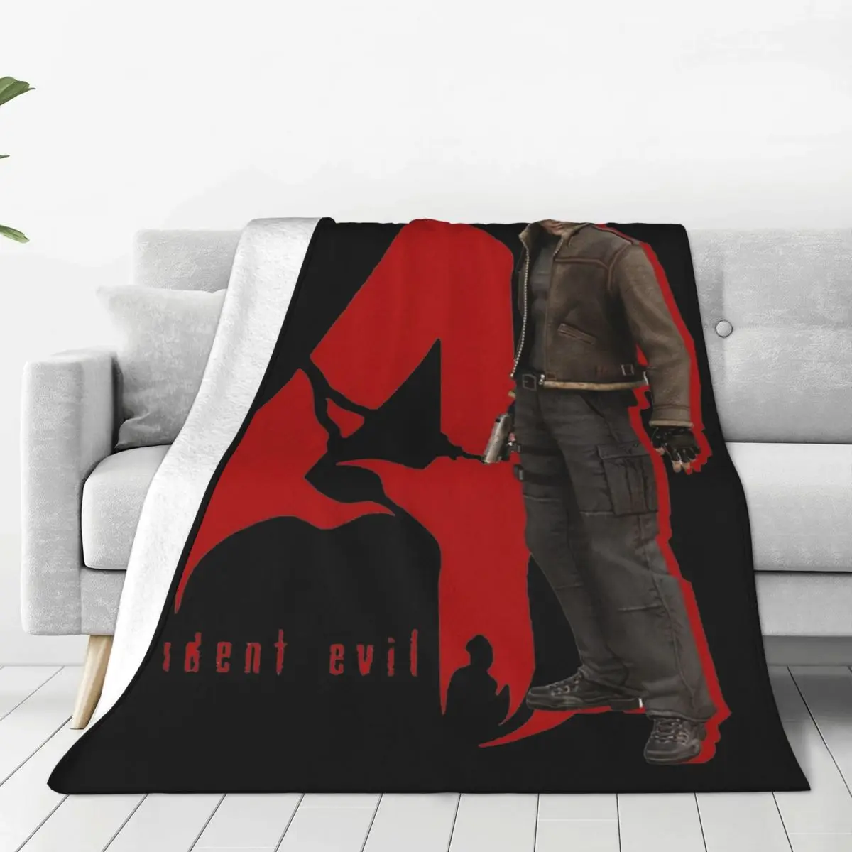 Comfortable Leon & RE4 Logo Blanket Merch Sofa Decorative Resident Evils 4 Game Blanket Throw Warm Coral Fleece Plush for Office