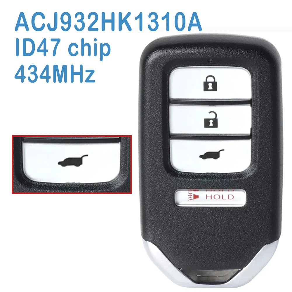 

ACJ932HK1310A Auto Smart Remote 3+1B SUV 434MHz ID47 Chip 72147-SZT-A01 Replace Car Smart Key For Honda CR-Z 2016