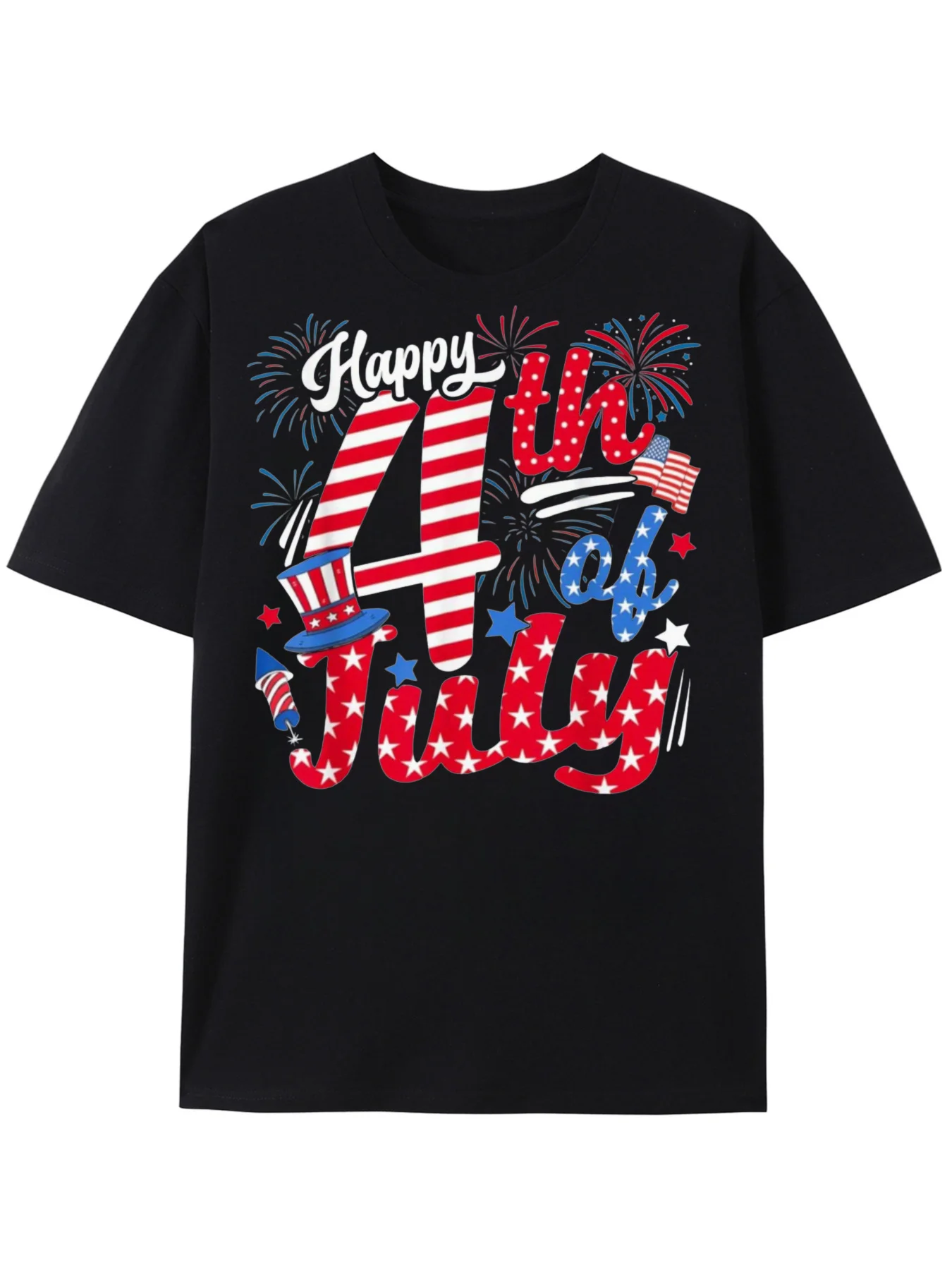 

4th of July Patriotic Graphic T-Shirt for Men & Women 100% Cotton Soft Regular Fit Short Sleeve Tee with Vibrant Fireworks