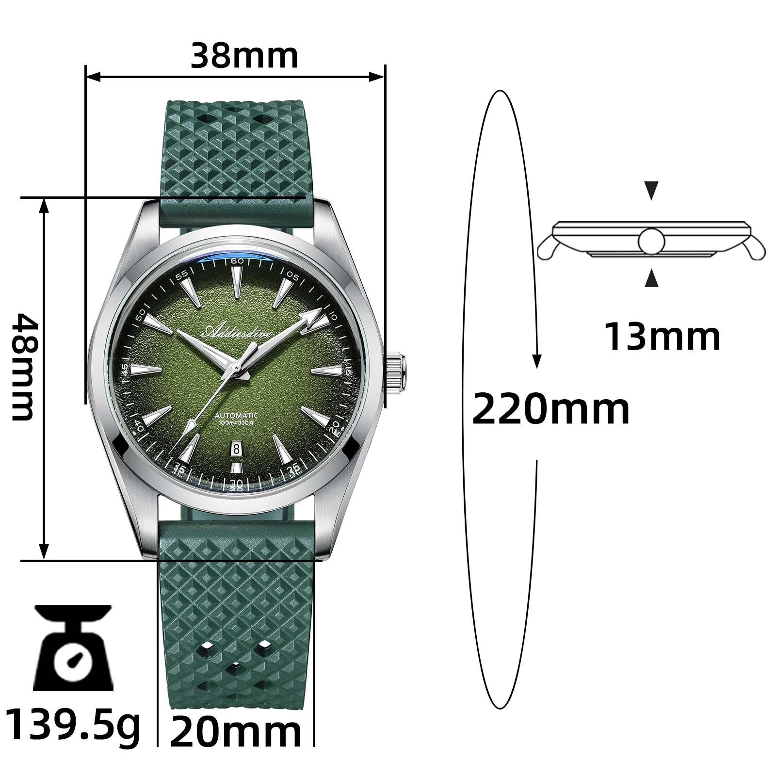 ساعة Addiesdive للرجال BGW9 أزرق مضيء 316L من الفولاذ المقاوم للصدأ AD2527 100 متر مقاومة للماء 8215 حركة ساعة ميكانيكية أوتوماتيكية