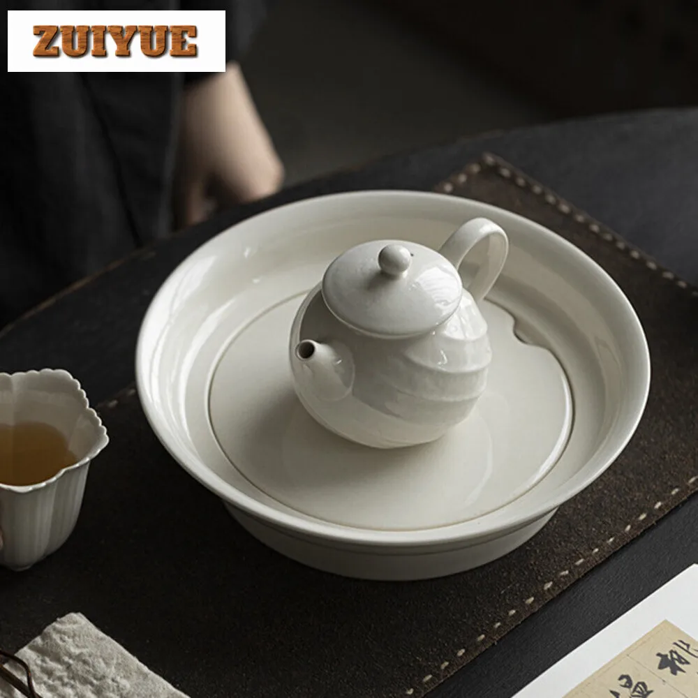 Retro Grass Wood Gray Glazed Tea Tray Large Household Water Storage Pot Bearing Holder Double-layer Dry Brewing Table Tea Items