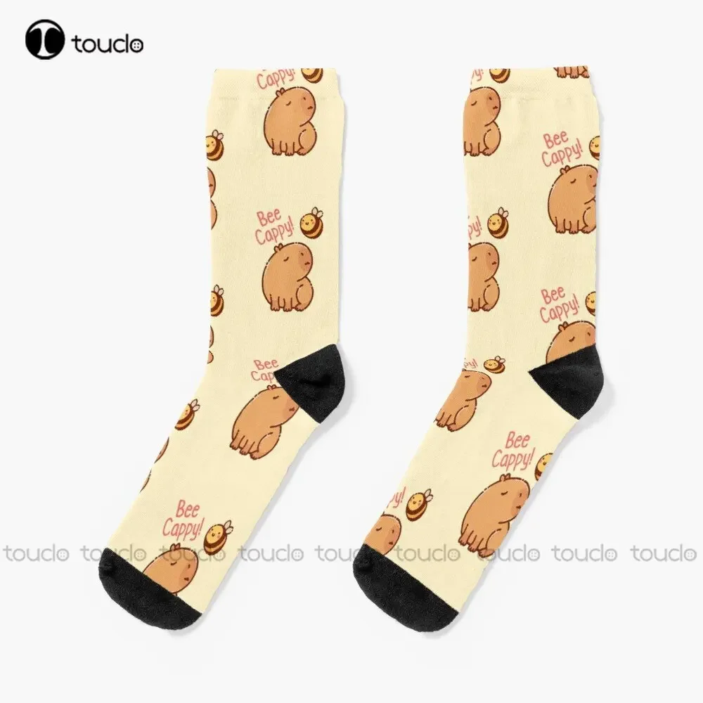 Bee Cappy! Bee And Capybara Pun Be Happy! Socks Mens Athletic Socks Personalized Custom Unisex Adult Teen Youth Socks Streetwear