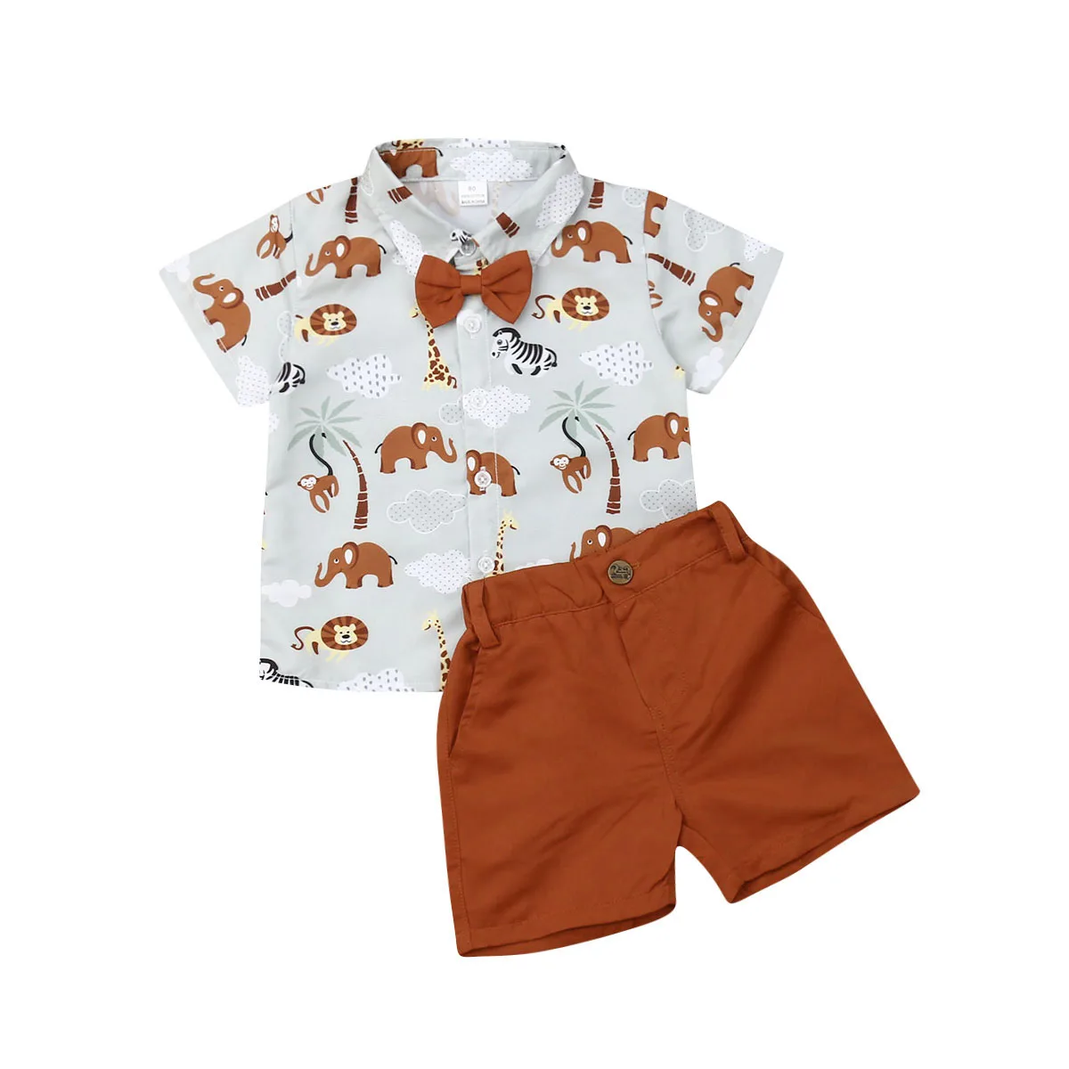 Children Boys Printed Outfit Stylish Short Sleeve Tee and Matching Shorts Set for Ages 1-6 Casual and Comfortable