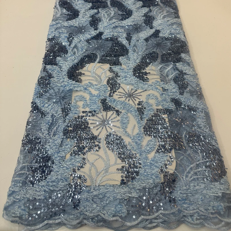 

French fashionable lace mesh fabric high-quality African sequin embroidery with beaded patternswedding gowns and wedding dresses