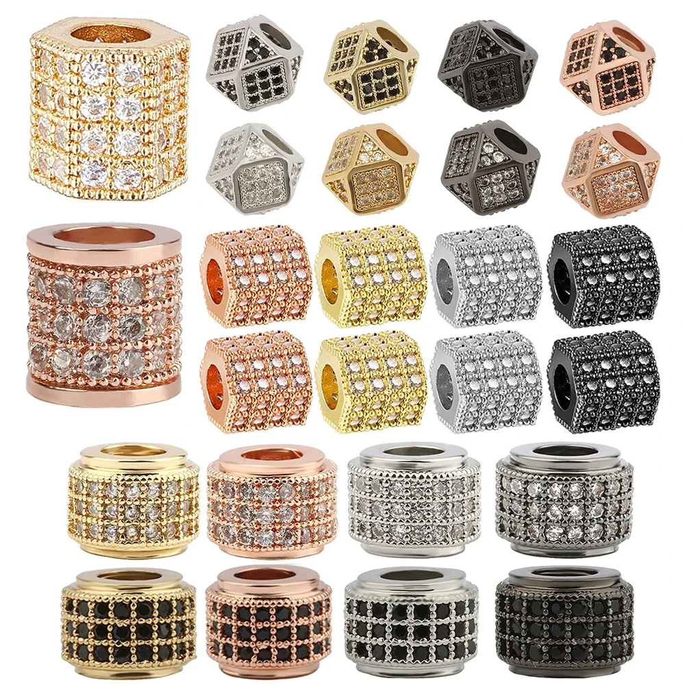 幾何学的なブレスレットを作るための銅とジルコンのボール,ルーズスペーサービーズ,ジュエリーを作るためのアクセサリー,3個