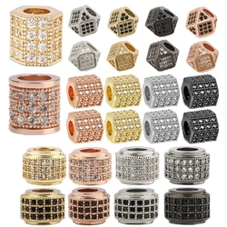 3pcs Copper Micro Pave Zircon CZ Beads Geometry Loose Spacer Beads  For Diy Bracelet Necklace Jewelry Making Accessories