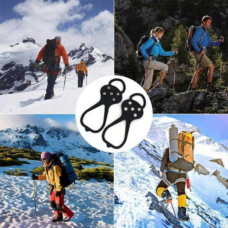 Universal NonSlip Gripper Spikes 1Pair 5Teeth Crampons Ice Gripper Spike Grips Cleats For Snow Studs Shoes Climbing Hiking Cover