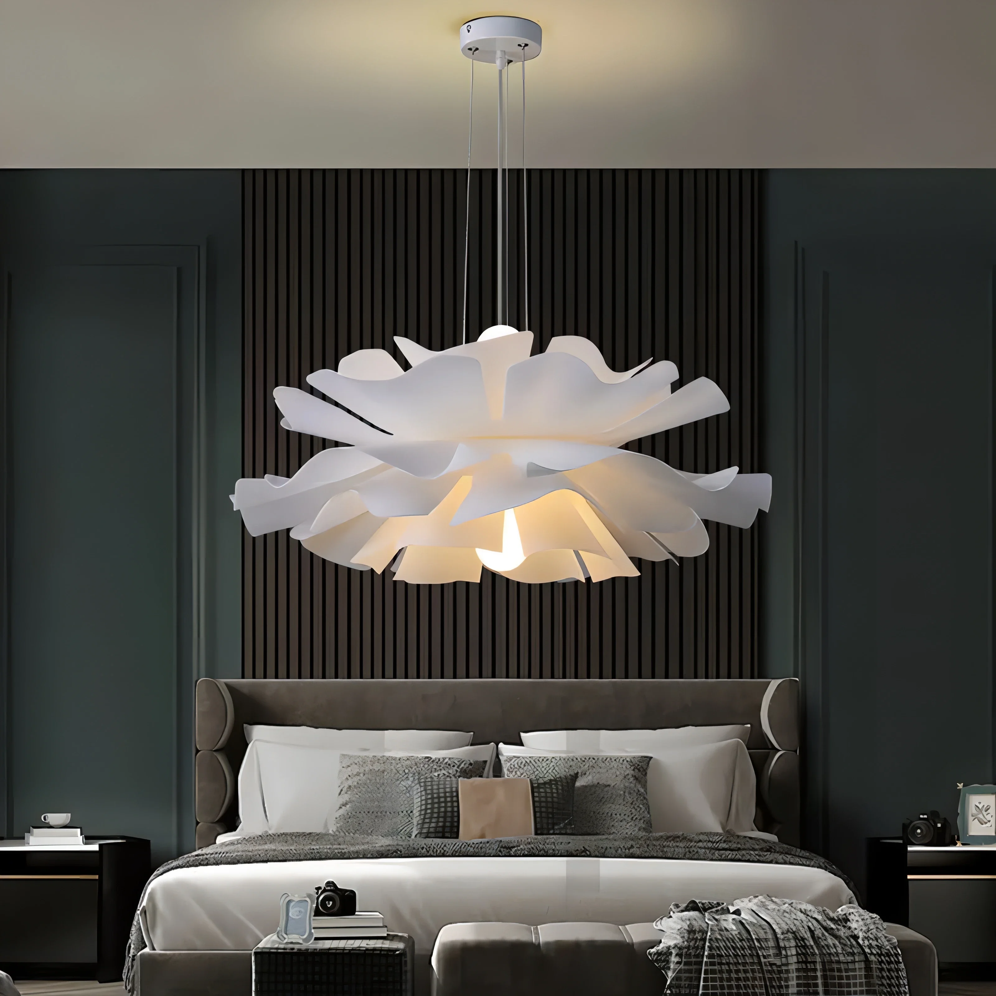 Nordic Chandeliers Cream Wind Loft Living Room LED Acrylic Pendant Lamps Home Decor Ceiling Design Lotus Shape Lighting Fixtures