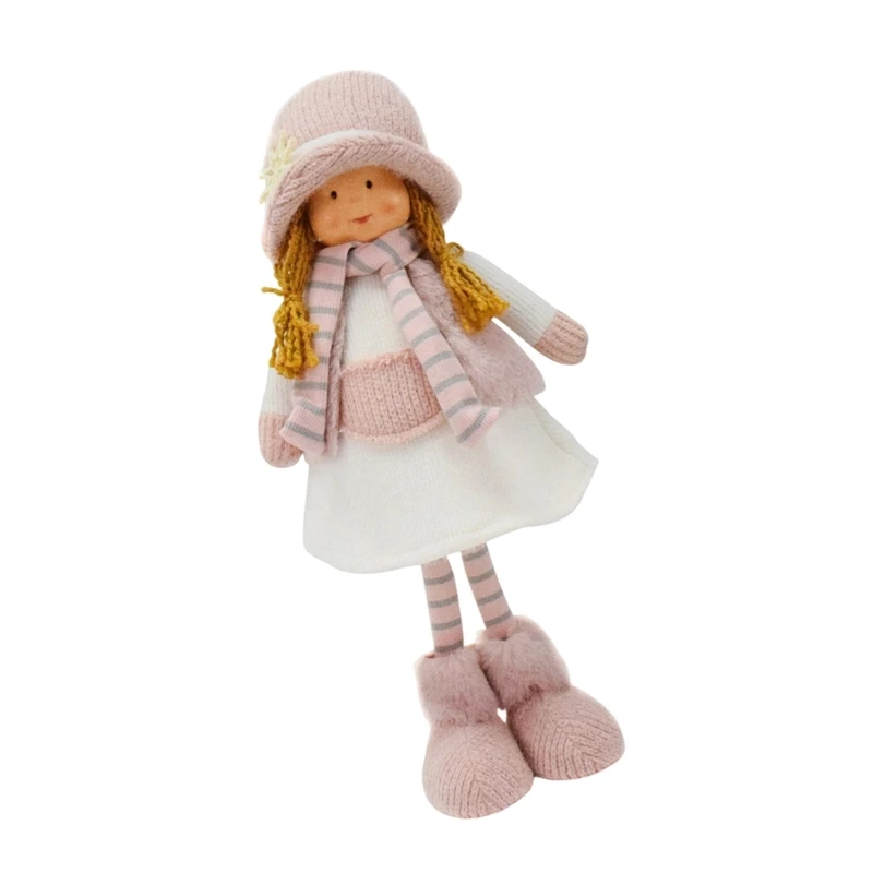  Tabletop Standing Girl Doll Ornament with Fabric Body for Warm Room Styling