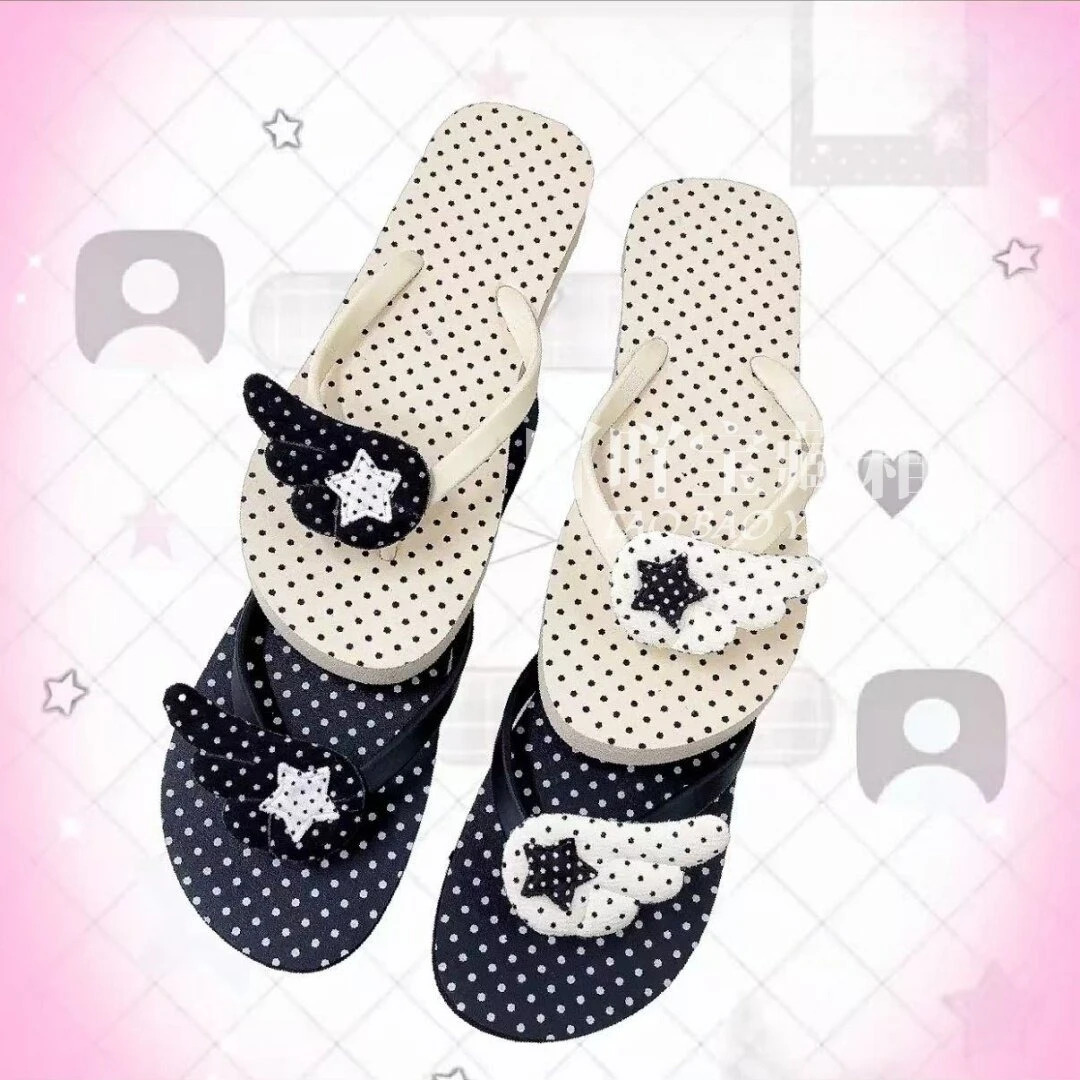 Original Polka Dot Y2K Millennium Hot Girl Flip Flops New Summer Wing Star Flat Slide Sandals Outdoor Travel Beach Shoes