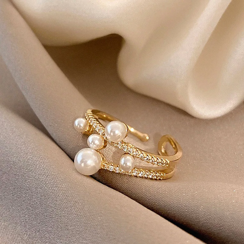 2023 New Fashion Trend Unique Design Elegant Exquisite Vintage Pearl Open Ring Women Jewelry Party Premium Gift Wholesale