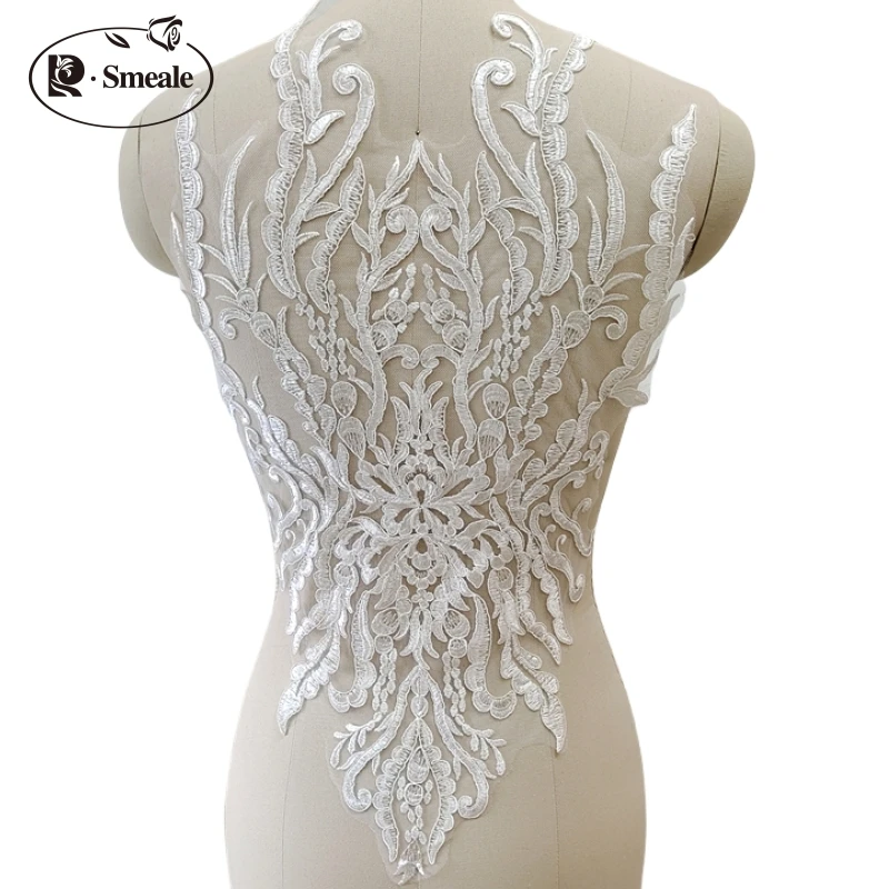 Europäische Stickerei-Aufnäher, DIY-Kleidungsaufnäher, für Kleider und Hochzeitskleider, handgenähter Stickerei-Aufnäher, weißes Rayon, 57x33cm – Detail 3