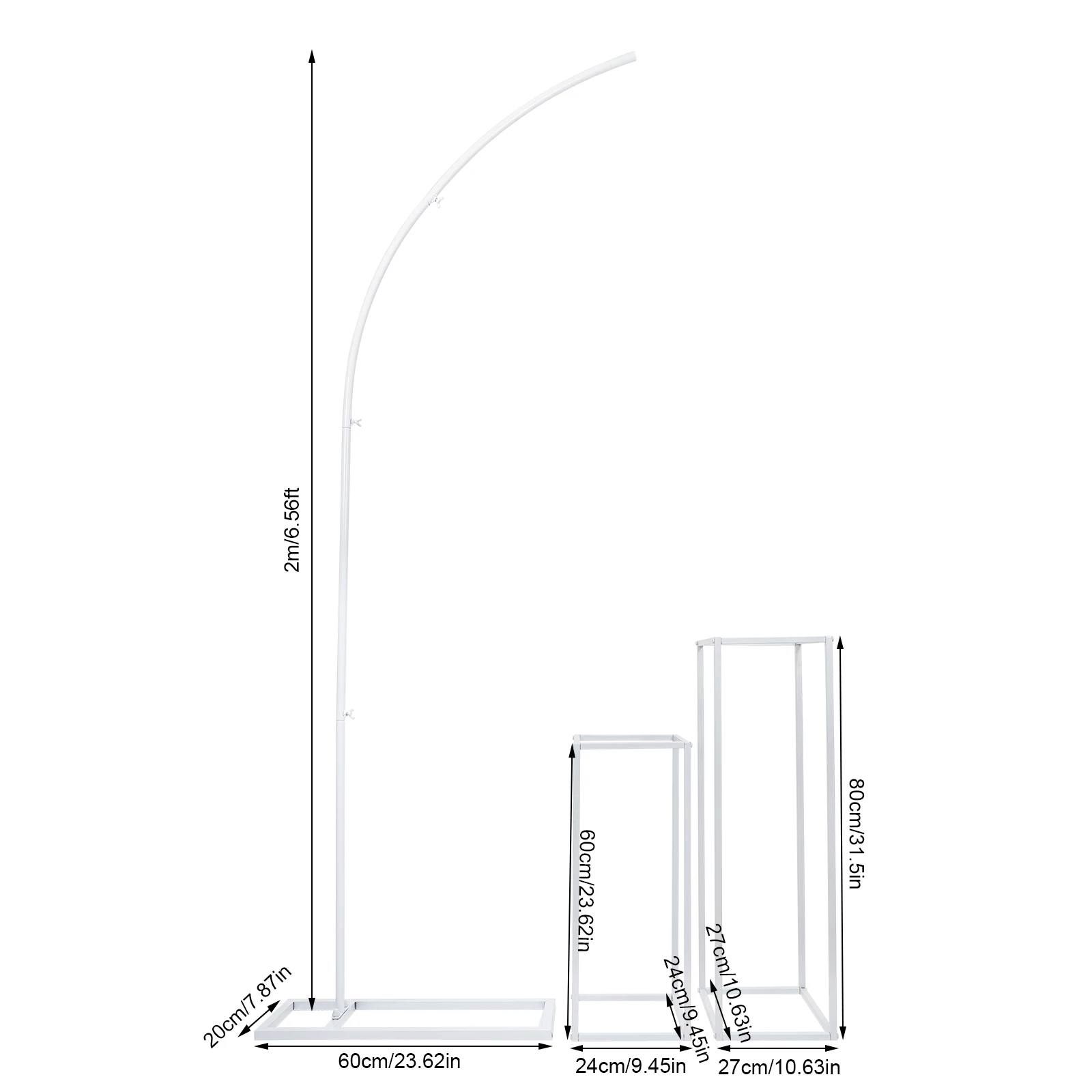 Wedding Arched Bracket White Arch Backdrop Stand with 2 Rectangular Flower Stands for weddings, birthday parties, Christmas parties