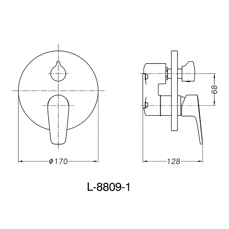 Single Function Chrome Round Concealed Bathroom Shower Mixer Valve Control with In-wall Box