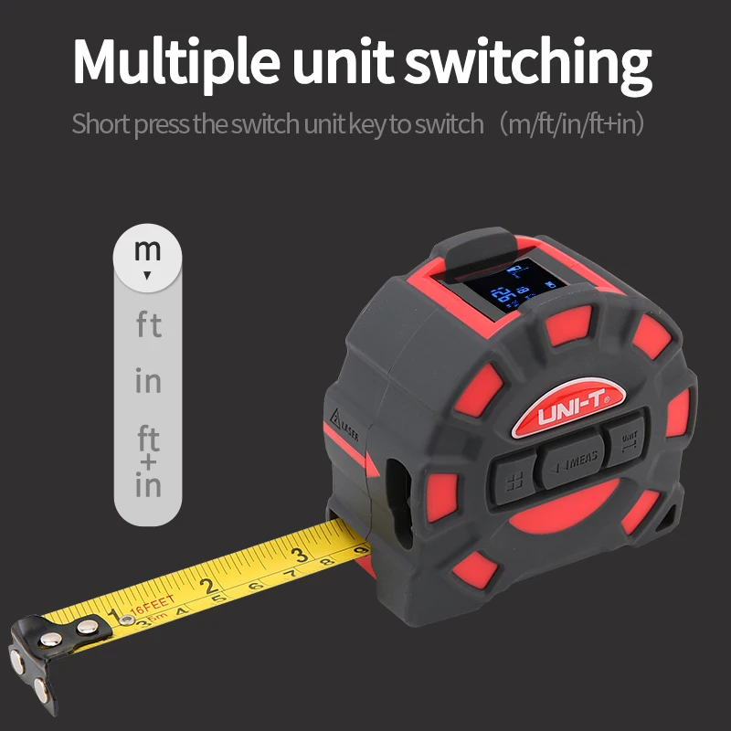 UNI-T 2in1 50m 60M Laser Tape Measure Roulette Distance Meter Rangefinder Electronic Ruler LCD Display Measuring Tool