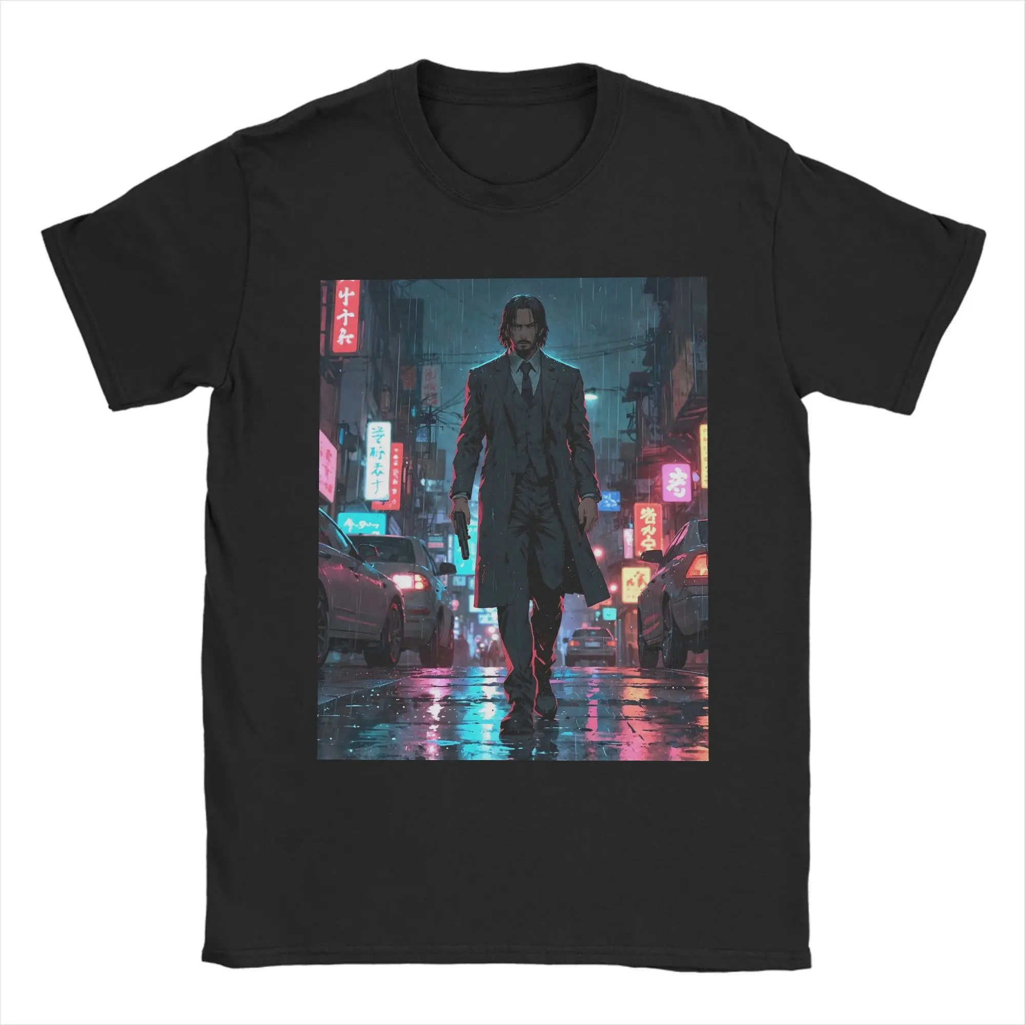 

John Wick Anime Style Fan Art T-Shirts for Men Vintage Cotton Tees Crew Neck Short Sleeve T Shirt Big Size Clothes