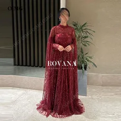 OIMG Wine Red A Line Sequins Evening Dresses Shiny Satin Long Dubai Arabic Prom Party Dress Floor Length Formal Evening Gowns