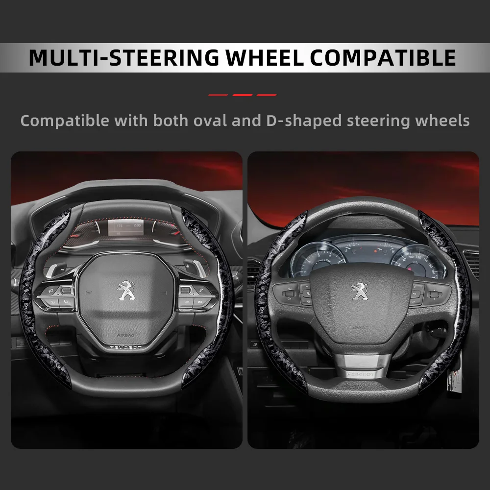 Suitable for Peugeot Forged Carbon Fiber Texture Steering Wheel Cover, Protective and Durable, Snap-On Quick Installation for 208 E-208 2008 E-2008 3008 E-3008 Partner Rifter 308 E-308 408 408X 5008 Black Red Gold
