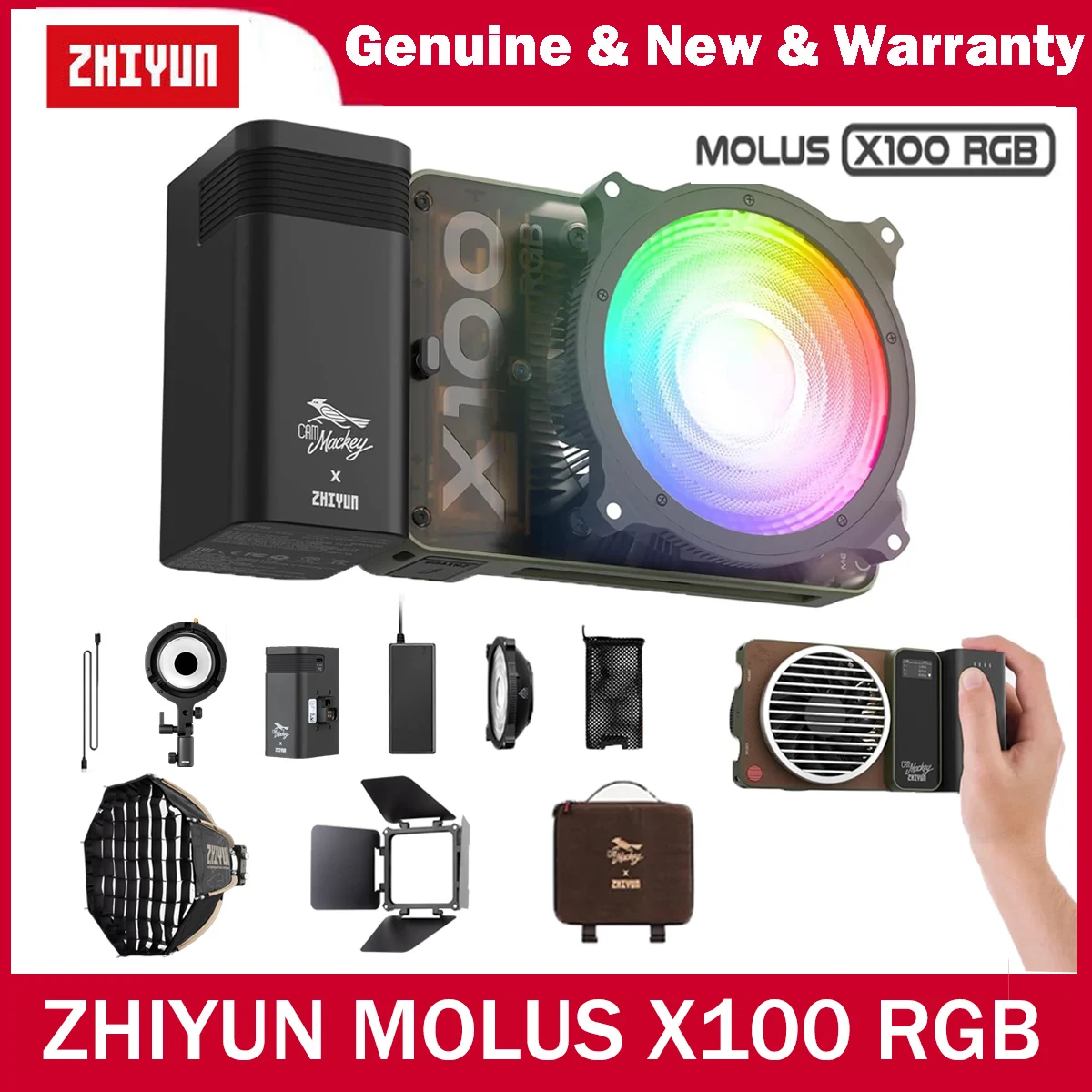 ZHIYUN MOLUS X100 RGB светодиодный светильник с управлением через приложение 2550 мАч, аккумулятор, портативное освещение для фотосъемки для студийного видеоблога, съемки на открытом воздухе