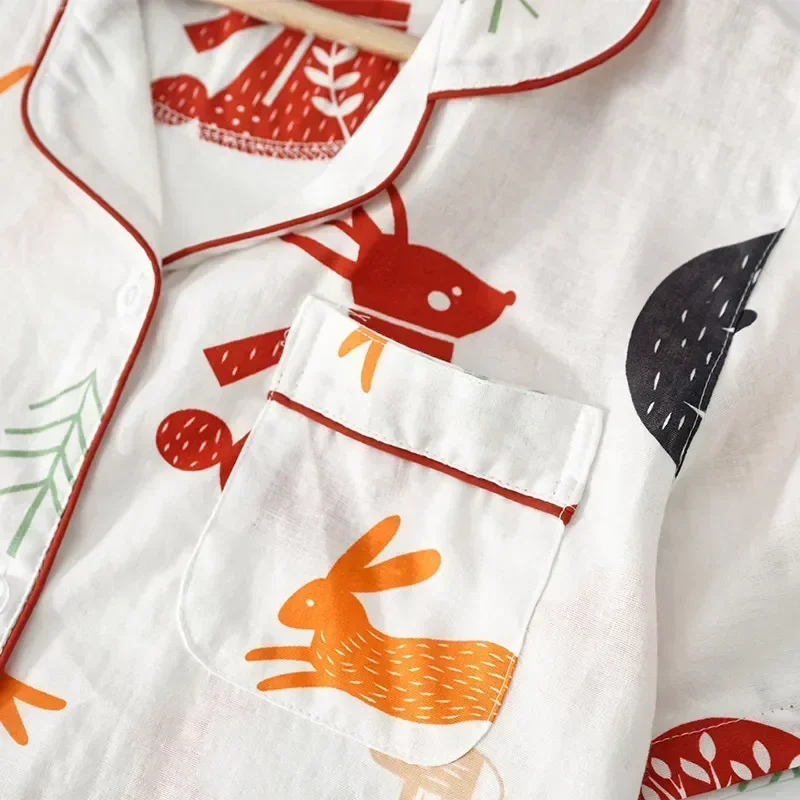 Pijamas con mangas para mujer, conjuntos cortos sencillos de dibujos animados, ropa de dormir 100% de algodón, ropa de casa bonita japonesa