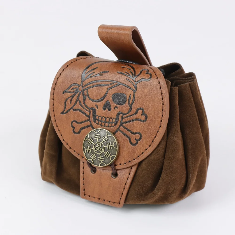 Bolsa de cintura de cuero sintético de estilo medieval para Halloween, bolso de cinturón con remaches de estilo vintage, accesorio para disfraces de cosplay.