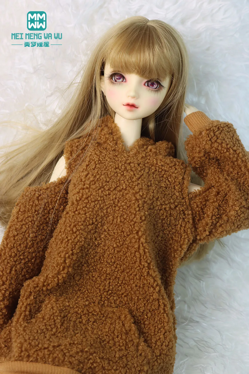 

58-60cm BJD doll clothes 1/3 SD DD Toys movable joint doll Fashion Plush Hoodie Brown Pink Light Gold