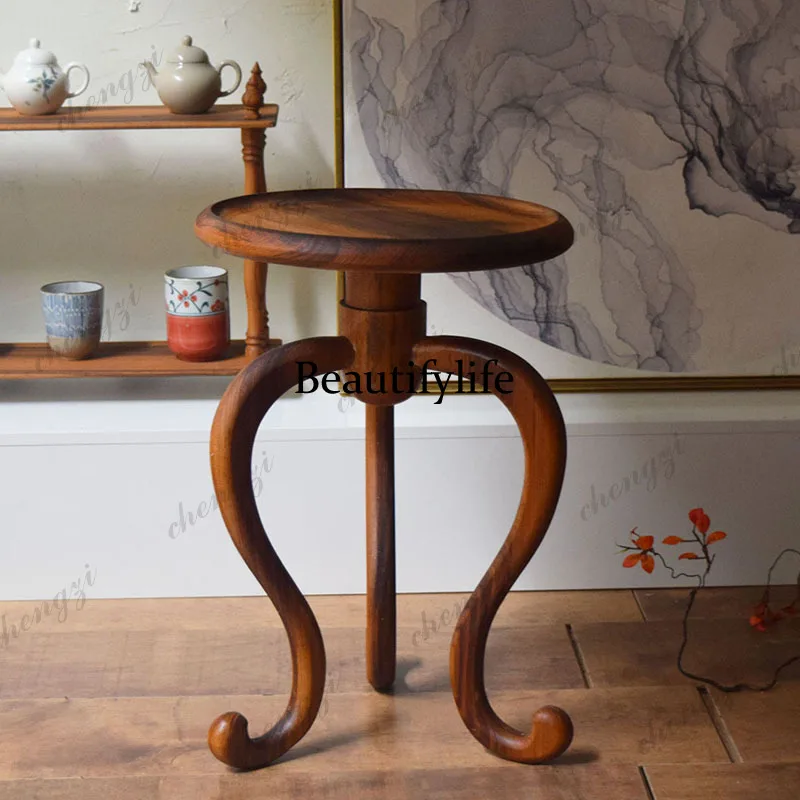 New Chinese retro teak whole wood sofa side table living room tea house balcony coffee table homestay decoration corner table