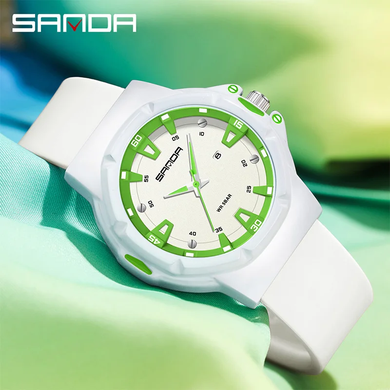 SADNA 3260 여성용 쿼츠 시계 방수 간단한 달력 패션 실리콘 스트랩 학생 시계 소녀 선물
