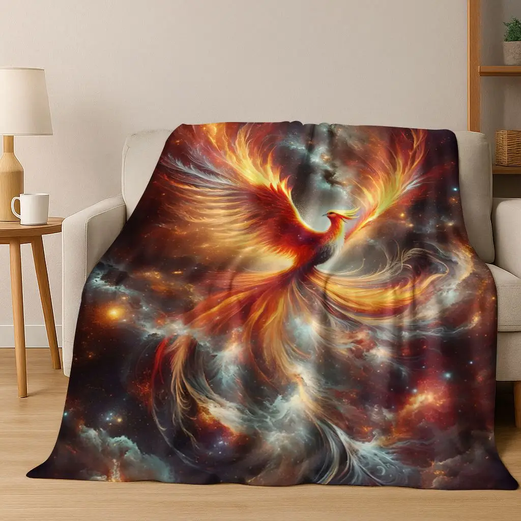 

Colorful Rebirth Fire Phoenix Divine Bird Flannel Blanket,Warm and Cozy Soft Throw Blanket for Home Bedroom Bed Sofa Cover Kid