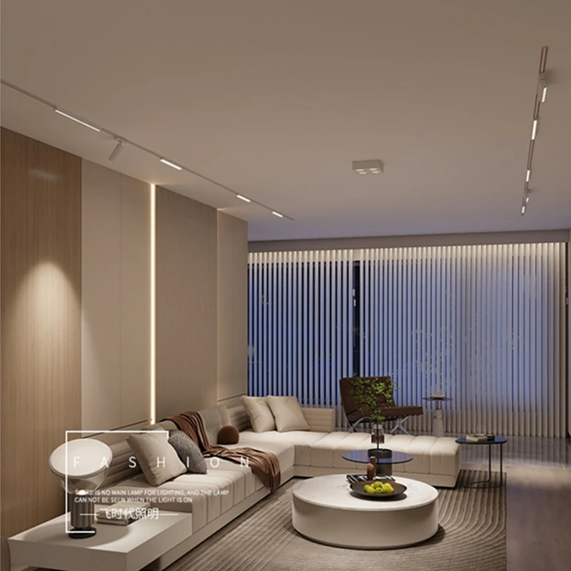 H6mm Ultra Thin Magnetic Track Light System 48V Living Room Ceiling Mount LED Ceiling Magnet Rail Lamp Spotlight Chandelier