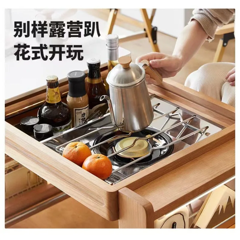 Living room retractable enclosure stove to make   Solid wood household cart   table y