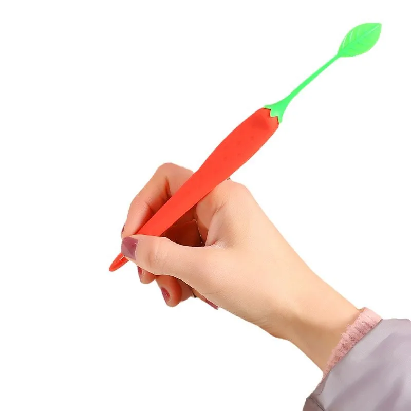 48PCS Stationery, Student Creative Cartoon Cute Soft Silicone Pen Cover Strawberry Neutral Pen 0.5 Full Needle Tube