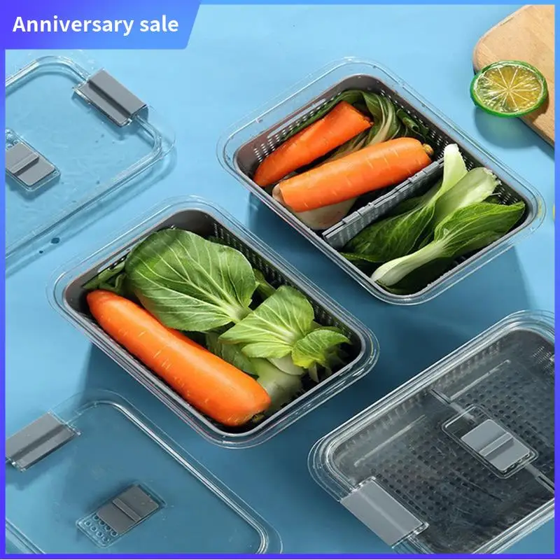 LUCK-Refrigerator Preservation Box, Transparent Sealed Container For Vegetables And Fruits, Food Grade With Drain Feature