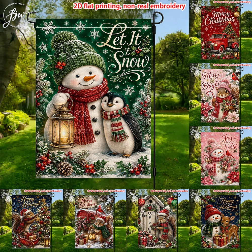 1pcs Christmas Winter Garden Flag Let It Snow Snowman Penguin Holiday Yard Flag Outdoor Decor