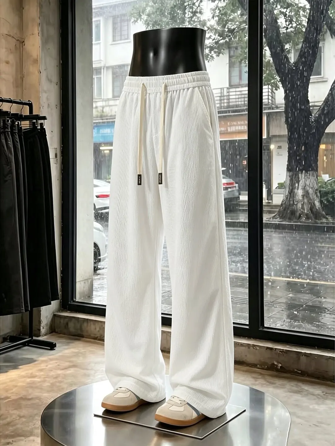 Khaki Texture Ice Silk Quick Dry Men's Summer Thin Straight Leg Casual Pants Loose Fit Elastic Waist No Ironing Required
